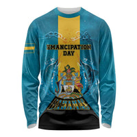 Personalized Bahamas Emancipation Day Long Sleeve Shirt Blue Marlin With Coat Of Arms - Wonder Print Shop