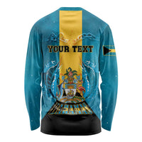 Personalized Bahamas Emancipation Day Long Sleeve Shirt Blue Marlin With Coat Of Arms - Wonder Print Shop