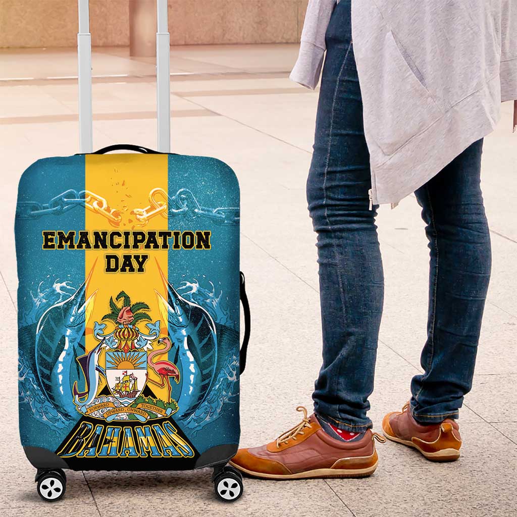 Bahamas Emancipation Day Luggage Cover Blue Marlin With Coat Of Arms - Wonder Print Shop