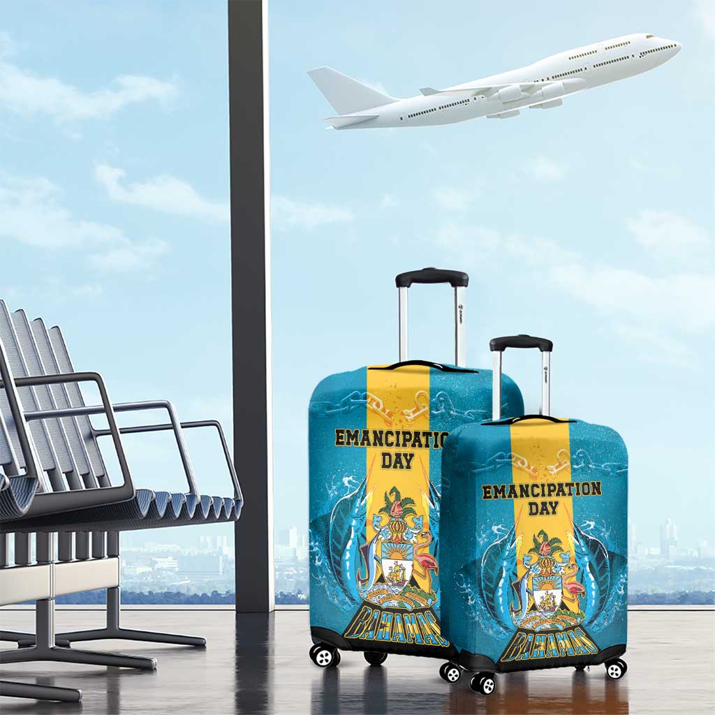 Bahamas Emancipation Day Luggage Cover Blue Marlin With Coat Of Arms - Wonder Print Shop