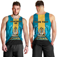 Personalized Bahamas Emancipation Day Men Tank Top Blue Marlin With Coat Of Arms - Wonder Print Shop