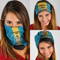 Bahamas Emancipation Day Neck Gaiter Blue Marlin With Coat Of Arms - Wonder Print Shop