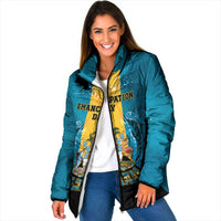 Personalized Bahamas Emancipation Day Padded Jacket Blue Marlin With Coat Of Arms - Wonder Print Shop