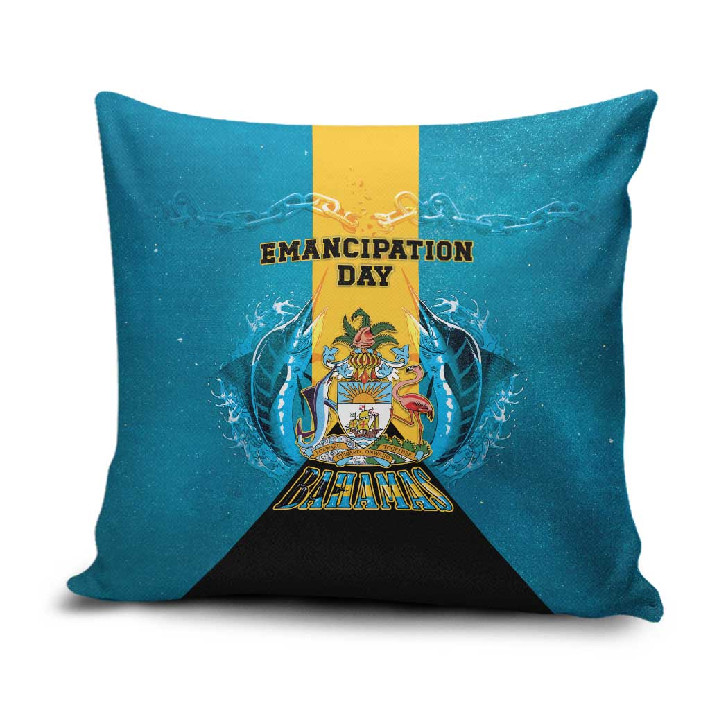 Bahamas Emancipation Day Pillow Cover Blue Marlin With Coat Of Arms - Wonder Print Shop
