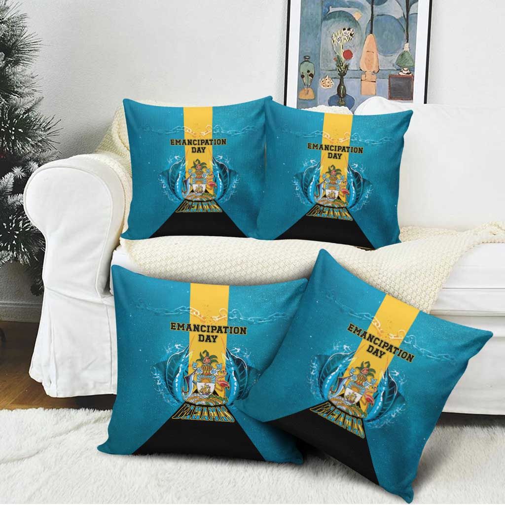 Bahamas Emancipation Day Pillow Cover Blue Marlin With Coat Of Arms - Wonder Print Shop