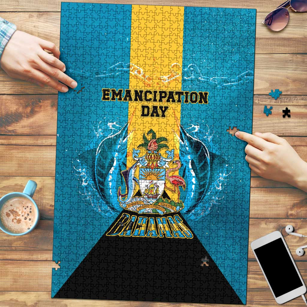 Bahamas Emancipation Day Puzzle Blue Marlin With Coat Of Arms - Wonder Print Shop