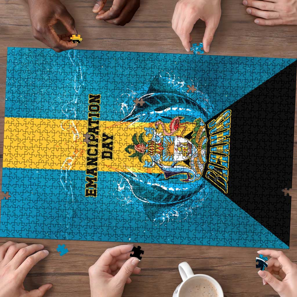 Bahamas Emancipation Day Puzzle Blue Marlin With Coat Of Arms - Wonder Print Shop