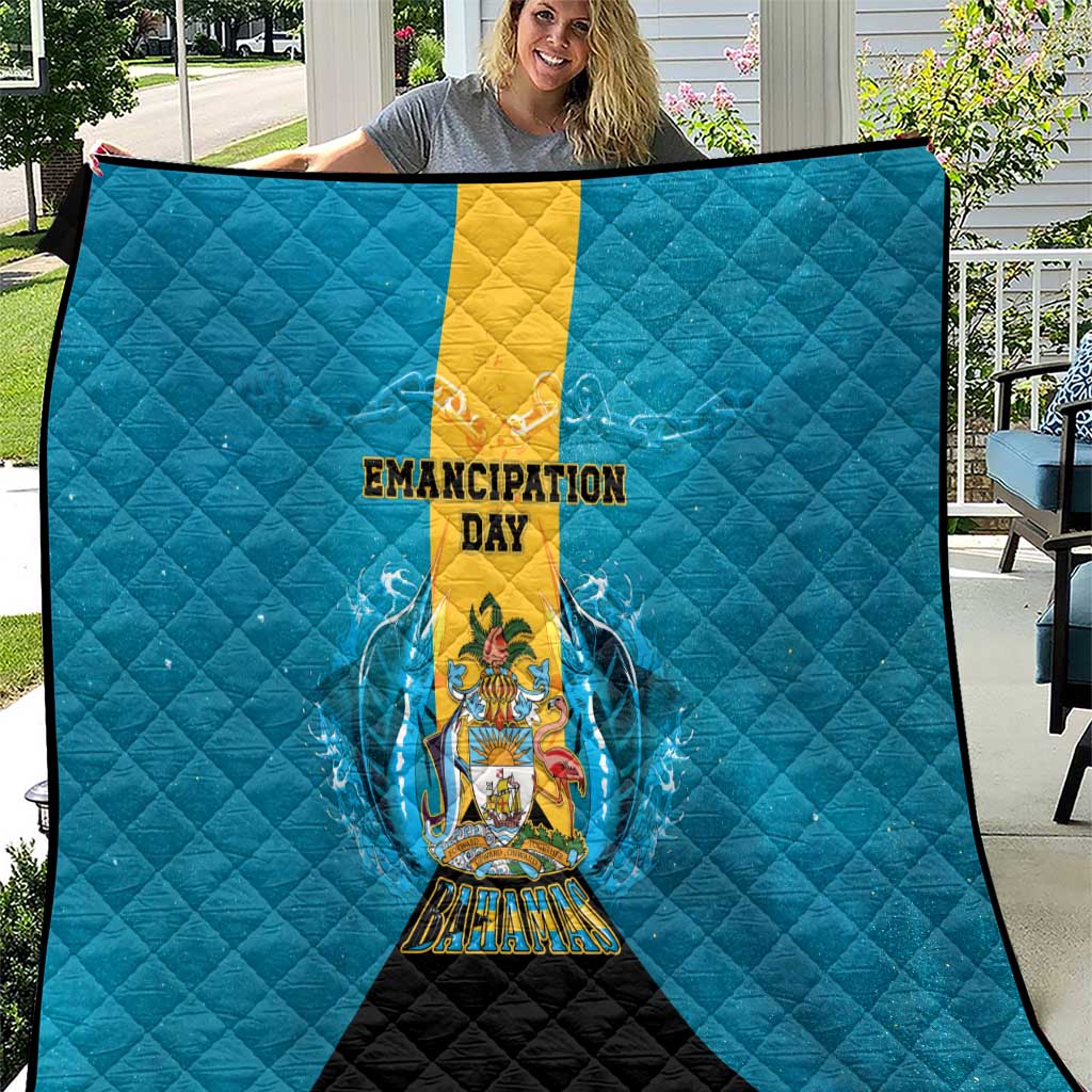Bahamas Emancipation Day Quilt Blue Marlin With Coat Of Arms - Wonder Print Shop