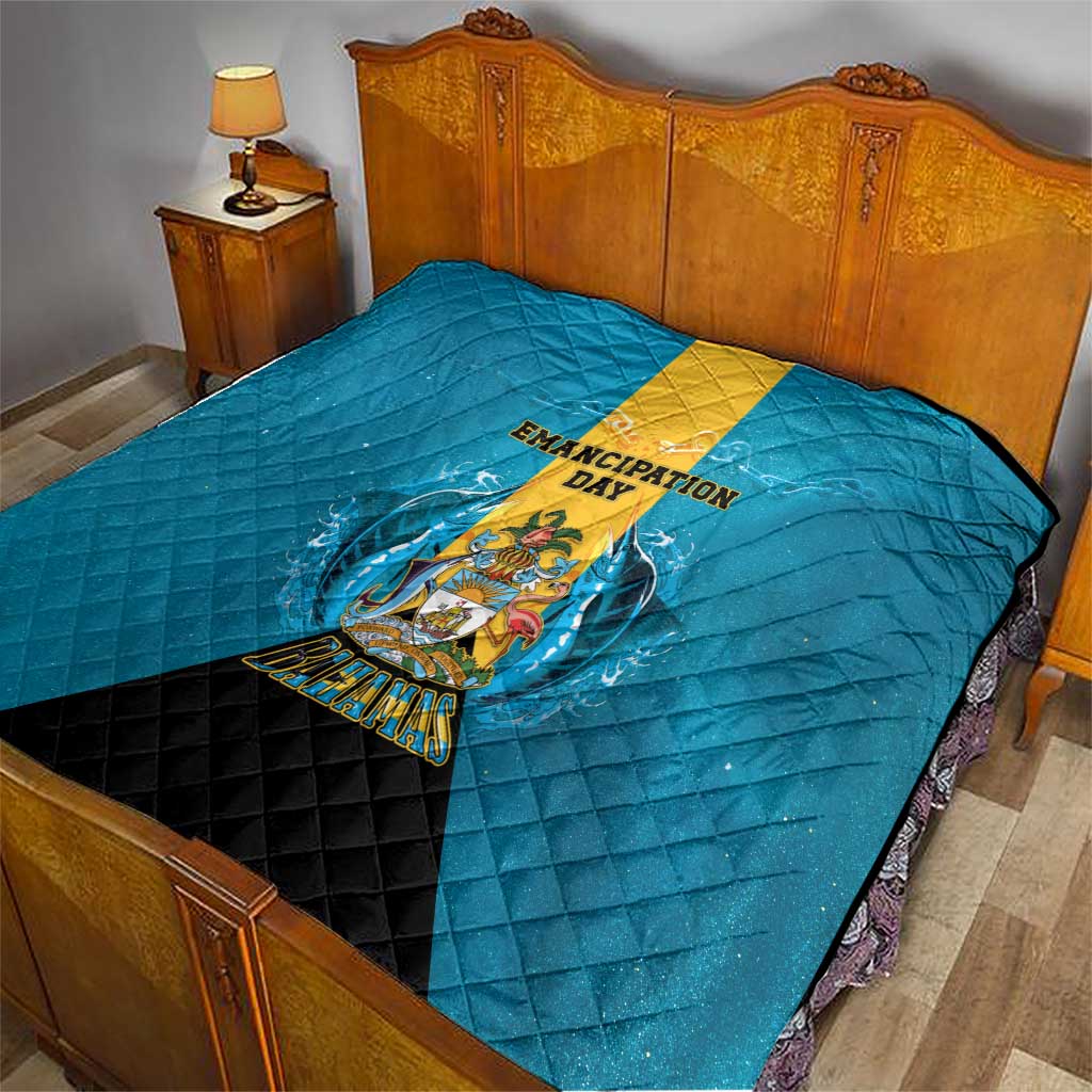 Bahamas Emancipation Day Quilt Blue Marlin With Coat Of Arms - Wonder Print Shop