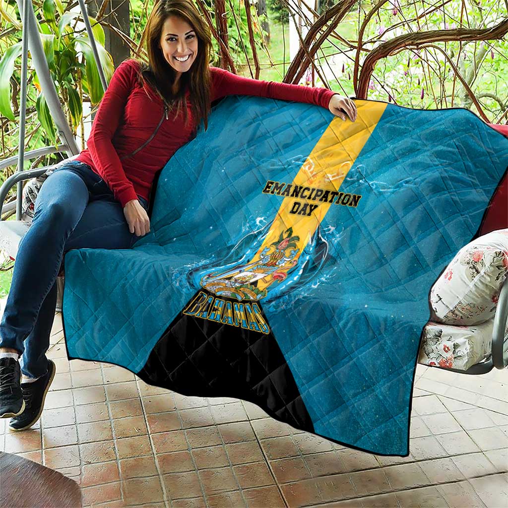 Bahamas Emancipation Day Quilt Blue Marlin With Coat Of Arms - Wonder Print Shop