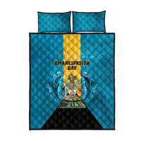 Bahamas Emancipation Day Quilt Bed Set Blue Marlin With Coat Of Arms - Wonder Print Shop