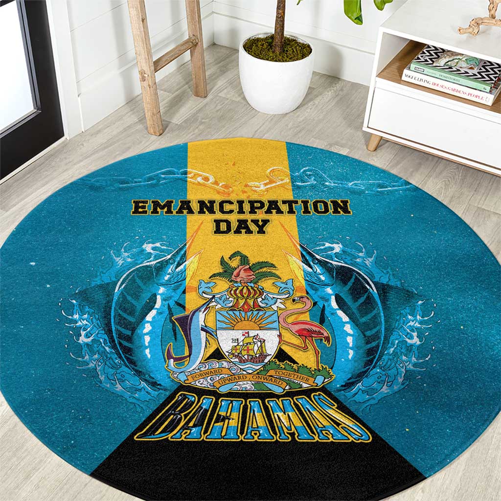 Bahamas Emancipation Day Round Carpet Blue Marlin With Coat Of Arms - Wonder Print Shop
