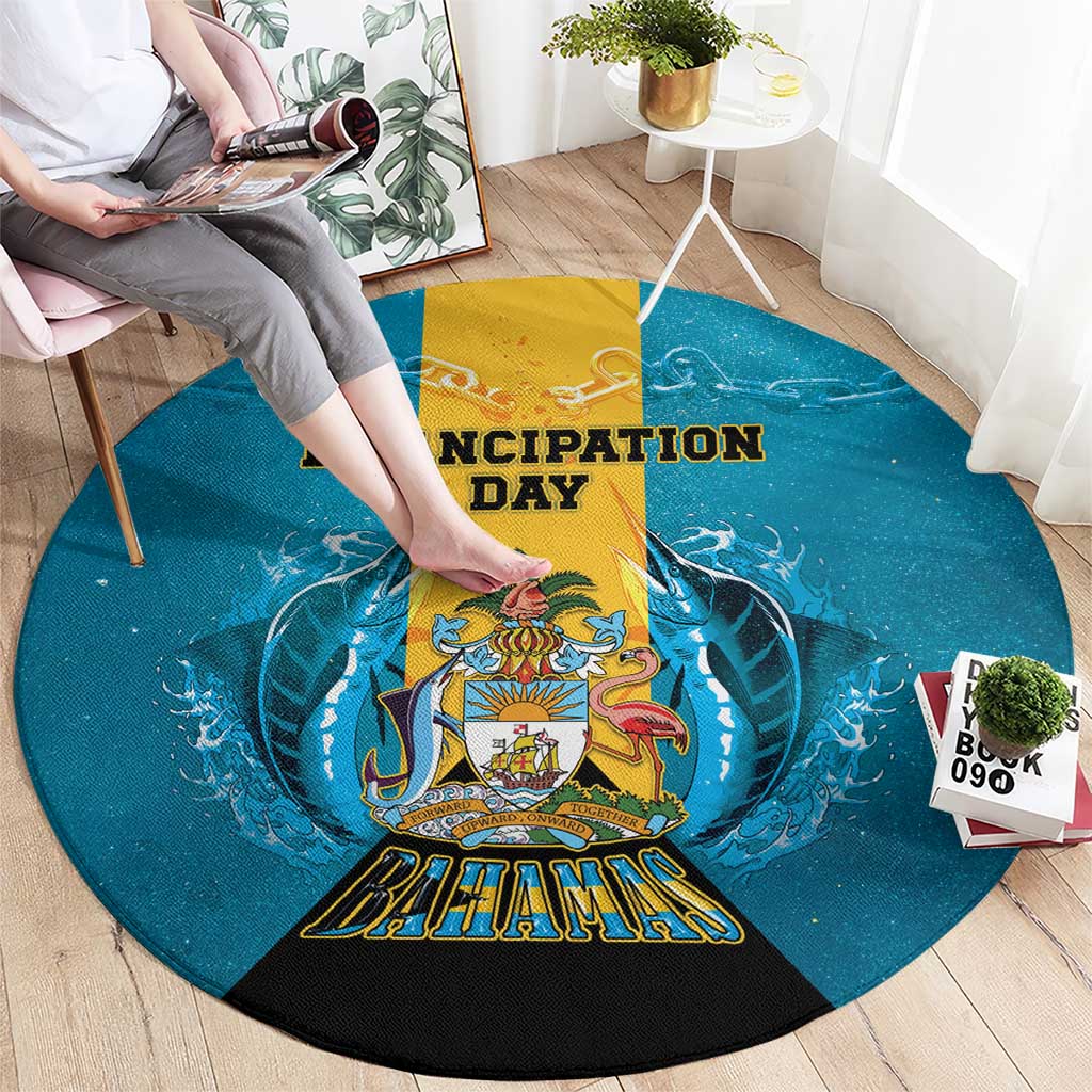 Bahamas Emancipation Day Round Carpet Blue Marlin With Coat Of Arms - Wonder Print Shop