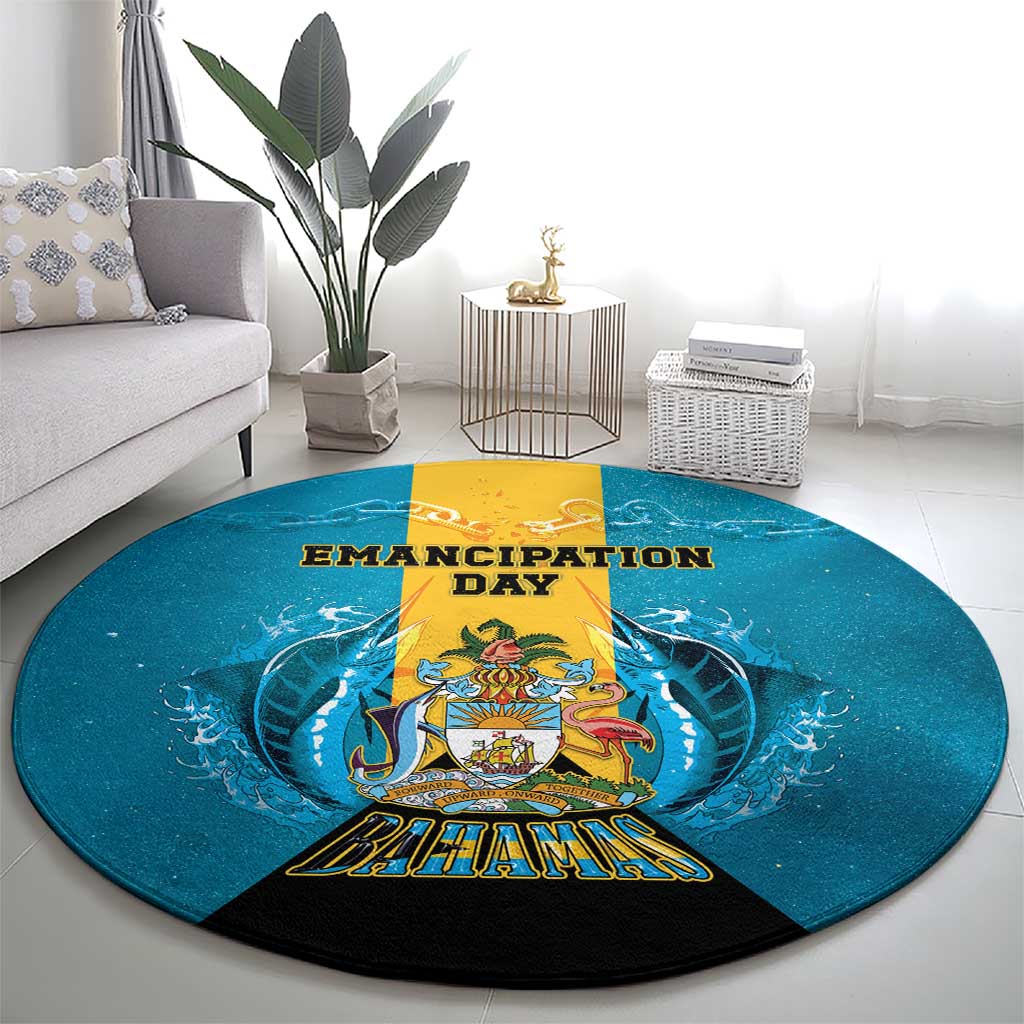 Bahamas Emancipation Day Round Carpet Blue Marlin With Coat Of Arms - Wonder Print Shop