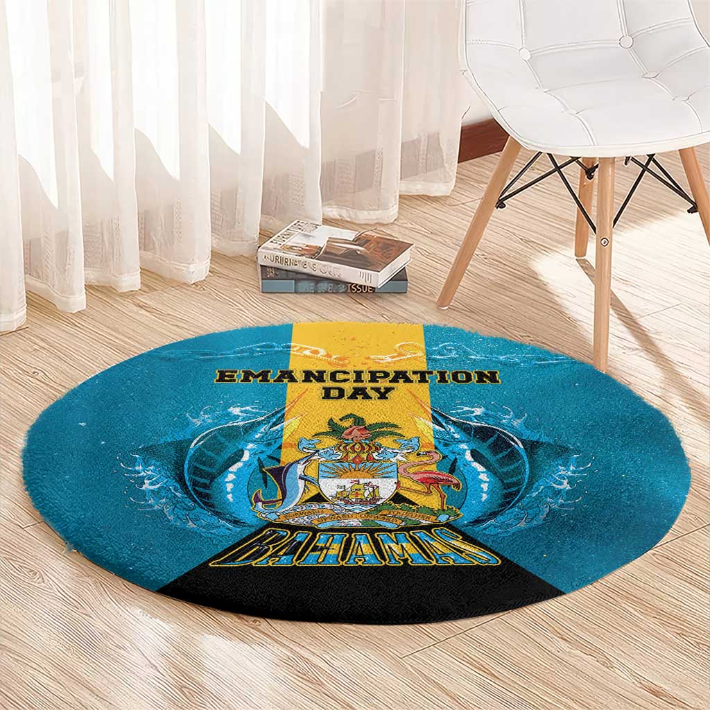 Bahamas Emancipation Day Round Carpet Blue Marlin With Coat Of Arms - Wonder Print Shop