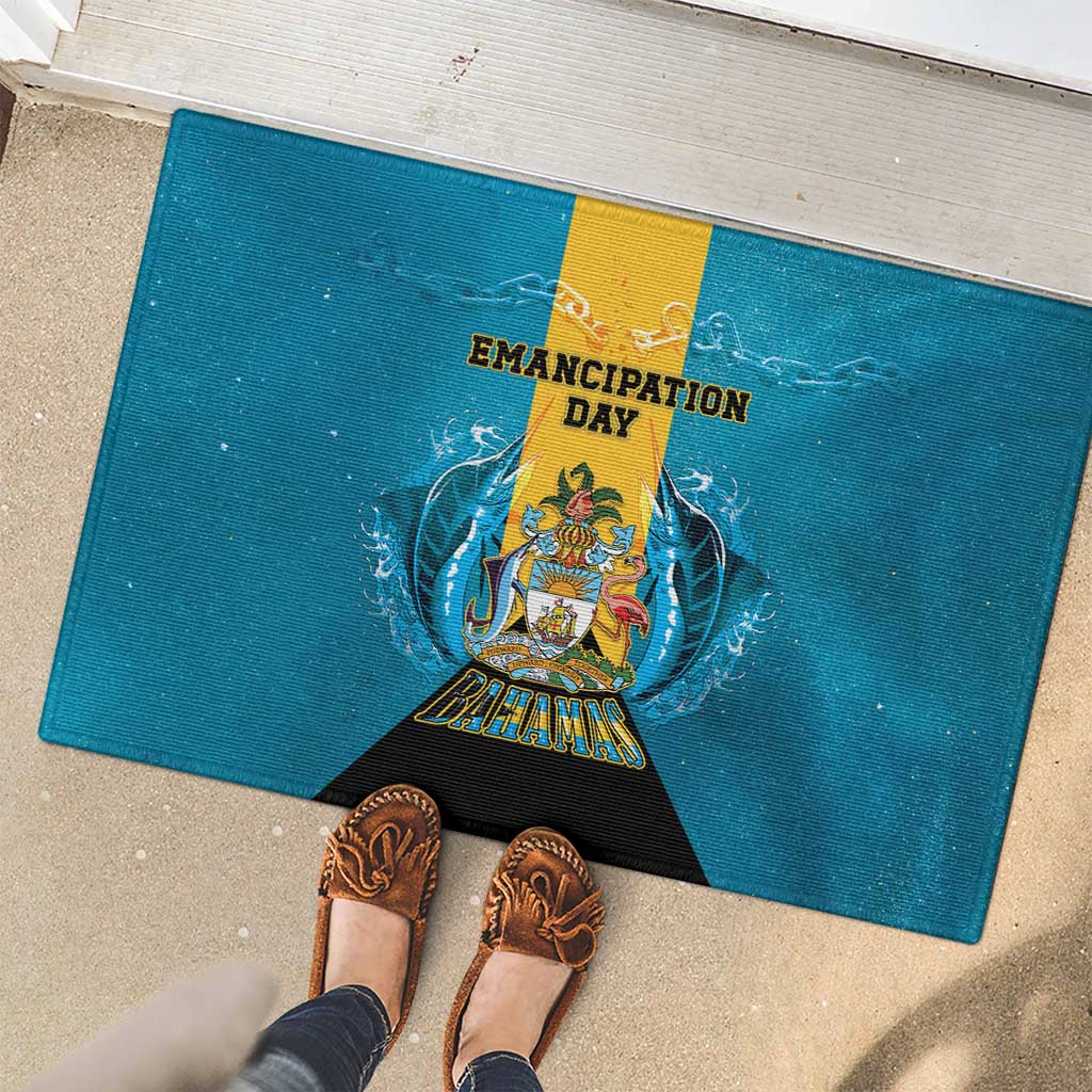 Bahamas Emancipation Day Rubber Doormat Blue Marlin With Coat Of Arms - Wonder Print Shop