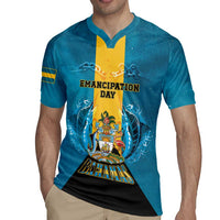 Personalized Bahamas Emancipation Day Rugby Jersey Blue Marlin With Coat Of Arms - Wonder Print Shop