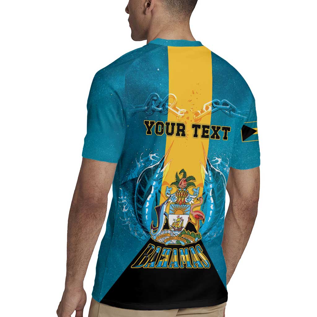 Personalized Bahamas Emancipation Day Rugby Jersey Blue Marlin With Coat Of Arms - Wonder Print Shop