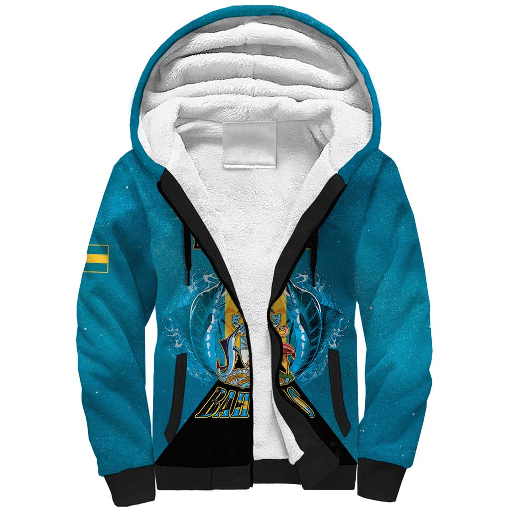 Personalized Bahamas Emancipation Day Sherpa Hoodie Blue Marlin With Coat Of Arms - Wonder Print Shop