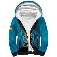 Personalized Bahamas Emancipation Day Sherpa Hoodie Blue Marlin With Coat Of Arms - Wonder Print Shop