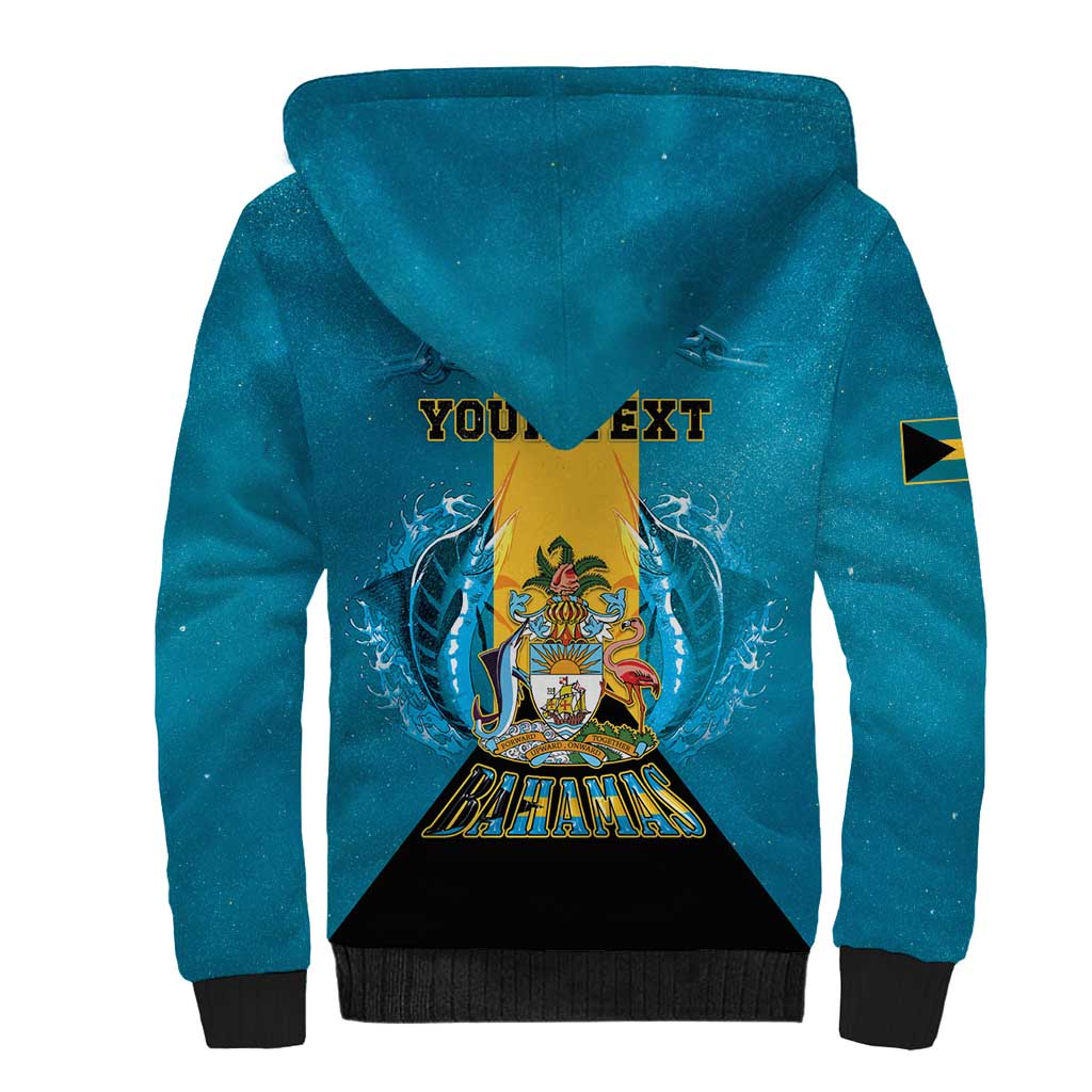 Personalized Bahamas Emancipation Day Sherpa Hoodie Blue Marlin With Coat Of Arms - Wonder Print Shop