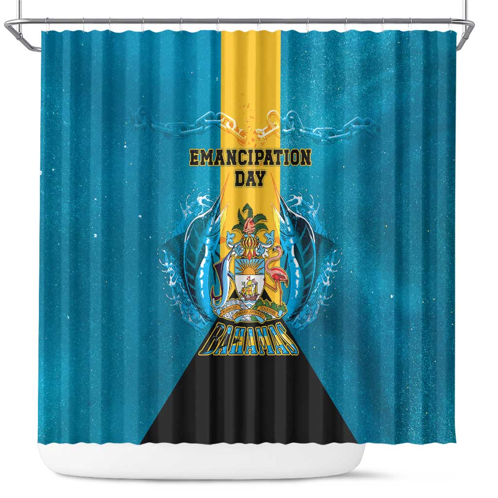 Bahamas Emancipation Day Shower Curtain Blue Marlin With Coat Of Arms - Wonder Print Shop