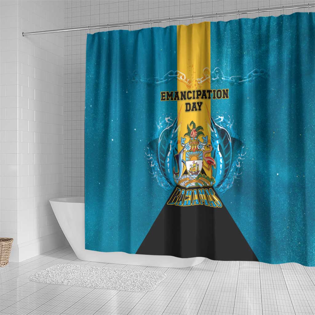 Bahamas Emancipation Day Shower Curtain Blue Marlin With Coat Of Arms - Wonder Print Shop