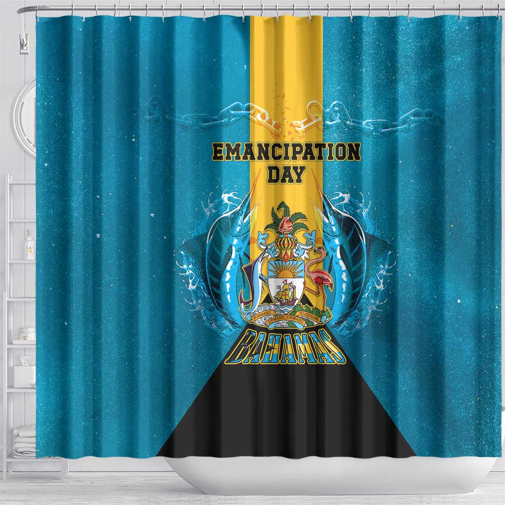 Bahamas Emancipation Day Shower Curtain Blue Marlin With Coat Of Arms - Wonder Print Shop