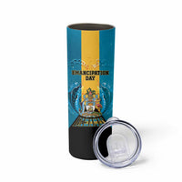 Personalized Bahamas Emancipation Day Skinny Tumbler Blue Marlin With Coat Of Arms - Wonder Print Shop