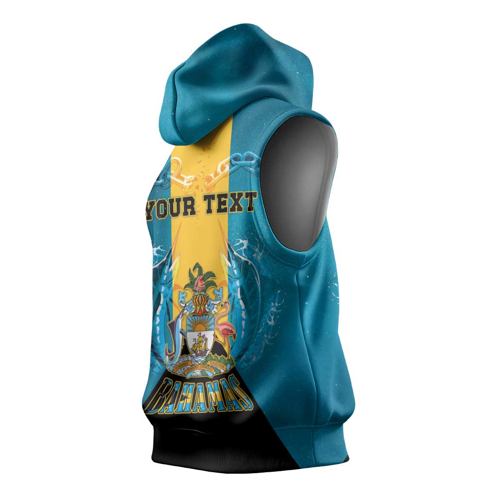 Personalized Bahamas Emancipation Day Sleeveless Hoodie Blue Marlin With Coat Of Arms - Wonder Print Shop