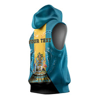 Personalized Bahamas Emancipation Day Sleeveless Hoodie Blue Marlin With Coat Of Arms - Wonder Print Shop