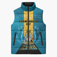 Personalized Bahamas Emancipation Day Sleeveless Puffer Jacket Blue Marlin With Coat Of Arms - Wonder Print Shop
