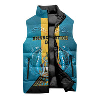 Personalized Bahamas Emancipation Day Sleeveless Puffer Jacket Blue Marlin With Coat Of Arms - Wonder Print Shop