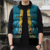 Personalized Bahamas Emancipation Day Sleeveless Puffer Jacket Blue Marlin With Coat Of Arms - Wonder Print Shop