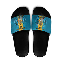 Bahamas Emancipation Day Slide Sandals Blue Marlin With Coat Of Arms - Wonder Print Shop