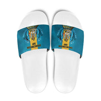 Bahamas Emancipation Day Slide Sandals Blue Marlin With Coat Of Arms - Wonder Print Shop