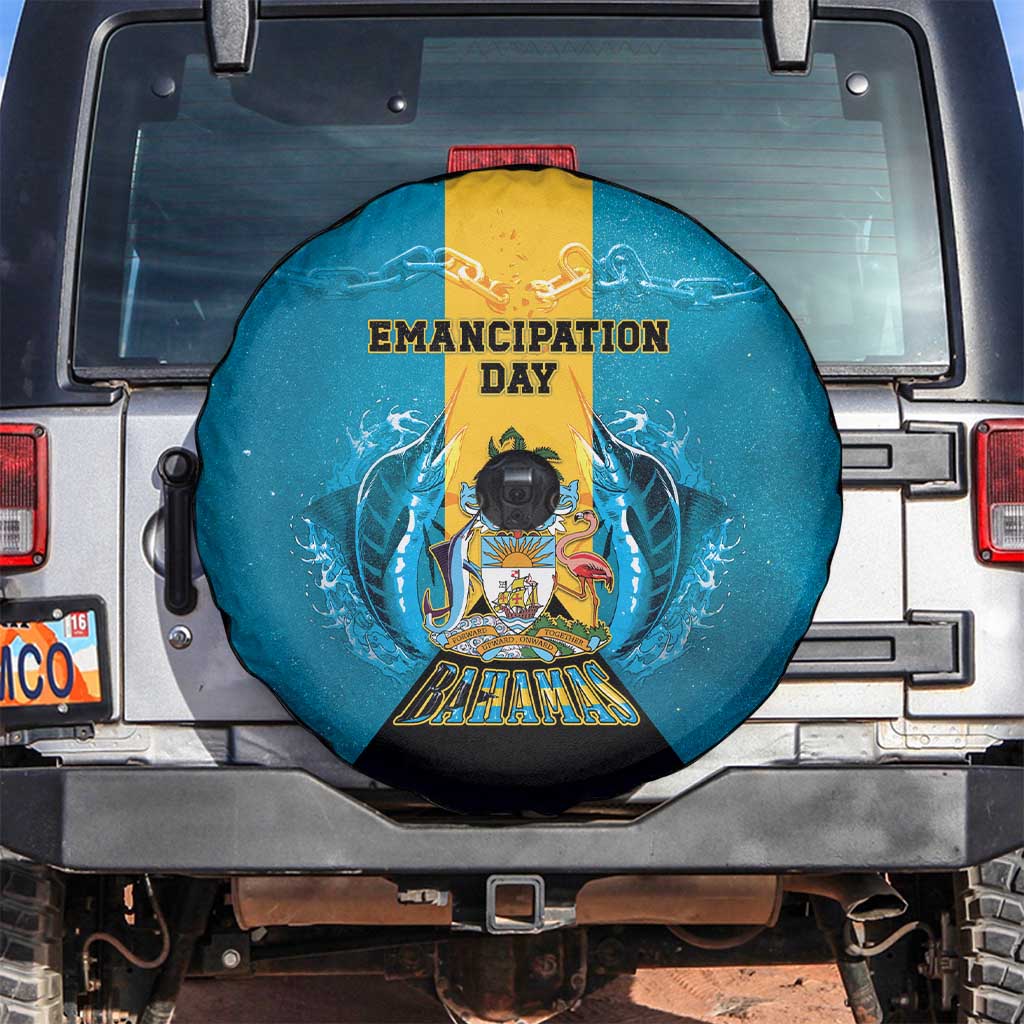 Bahamas Emancipation Day Spare Tire Cover Blue Marlin With Coat Of Arms - Wonder Print Shop
