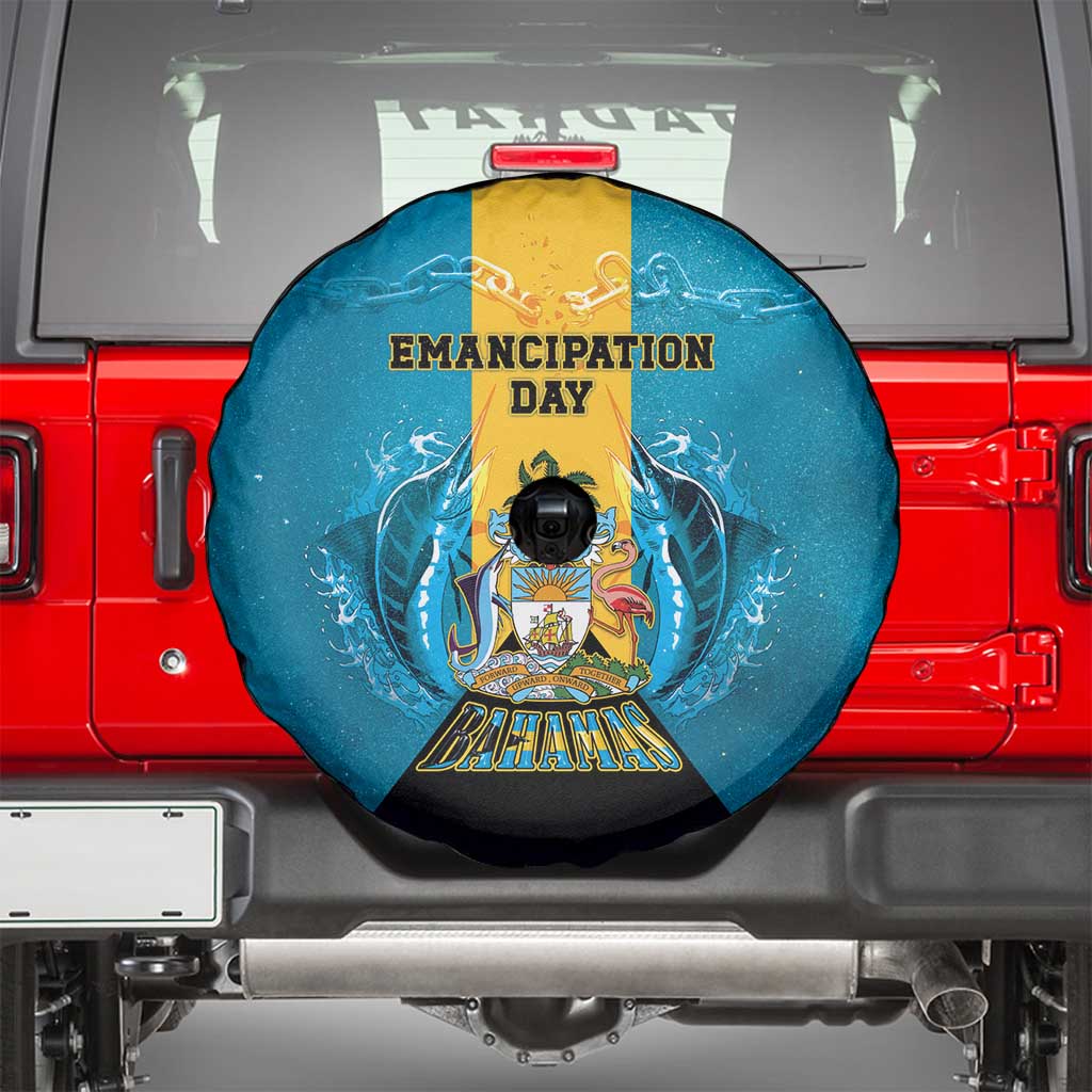 Bahamas Emancipation Day Spare Tire Cover Blue Marlin With Coat Of Arms - Wonder Print Shop
