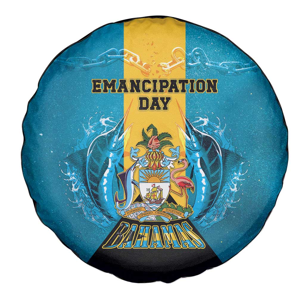 Bahamas Emancipation Day Spare Tire Cover Blue Marlin With Coat Of Arms - Wonder Print Shop