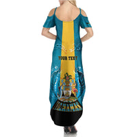 Personalized Bahamas Emancipation Day Summer Maxi Dress Blue Marlin With Coat Of Arms - Wonder Print Shop