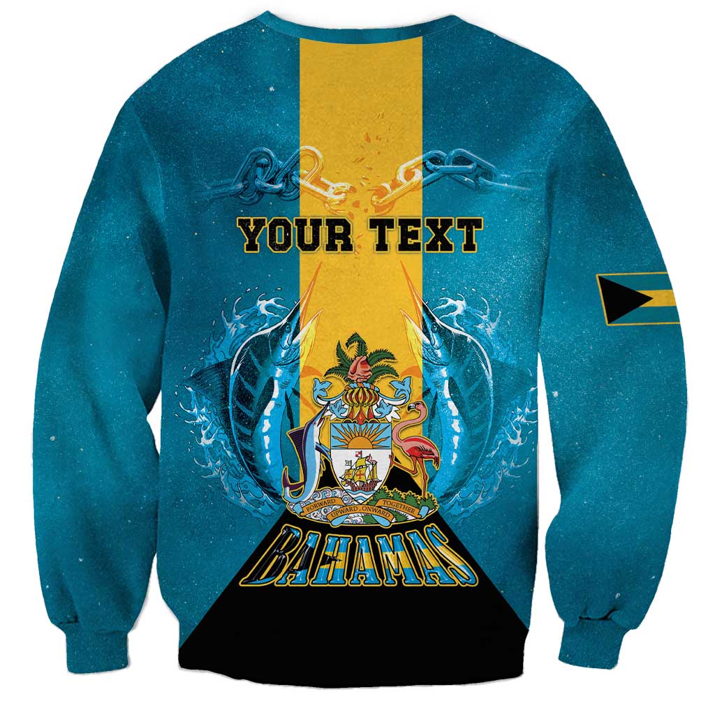 Personalized Bahamas Emancipation Day Sweatshirt Blue Marlin With Coat Of Arms - Wonder Print Shop