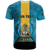 Personalized Bahamas Emancipation Day T Shirt Blue Marlin With Coat Of Arms - Wonder Print Shop
