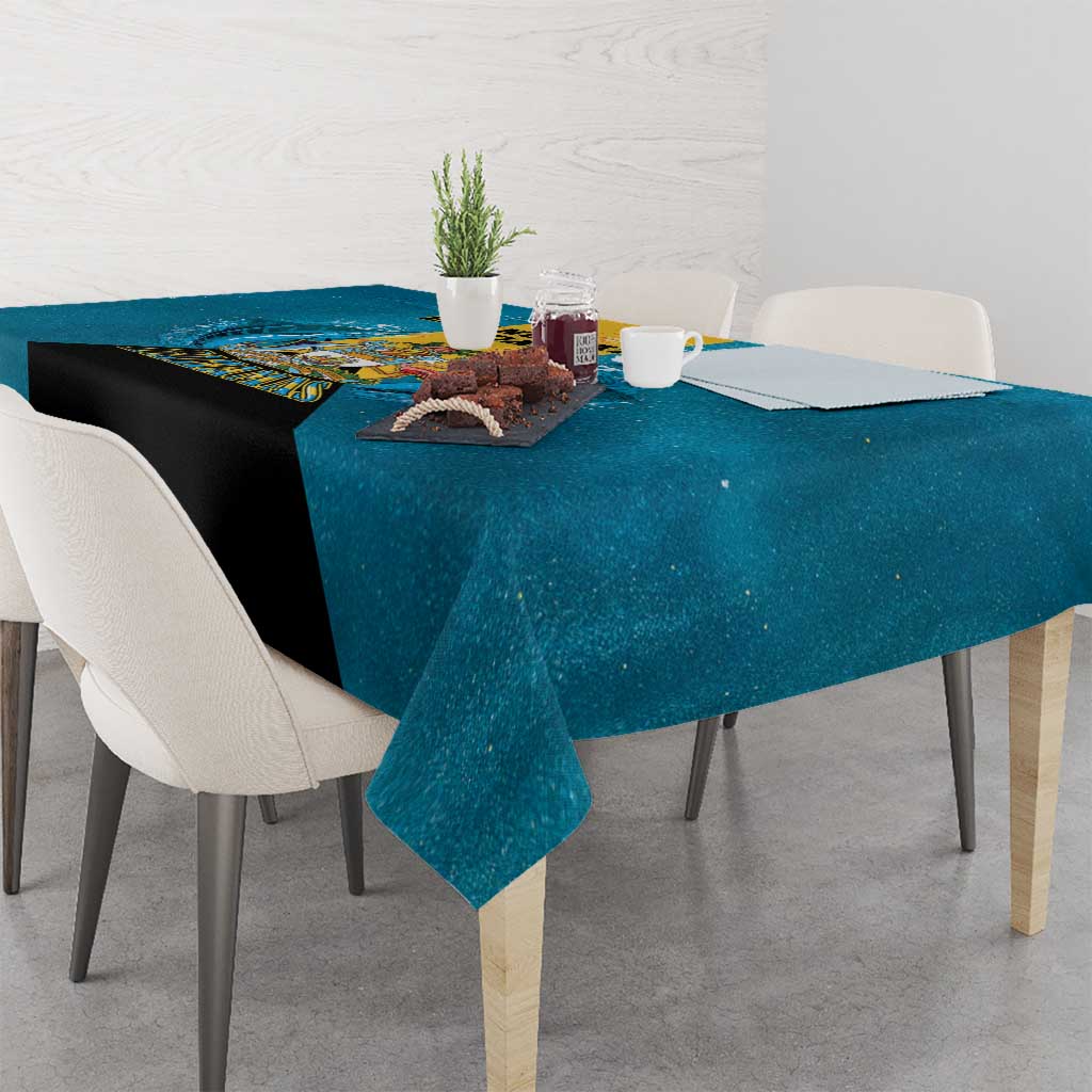 Bahamas Emancipation Day Tablecloth Blue Marlin With Coat Of Arms - Wonder Print Shop