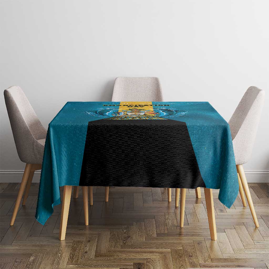Bahamas Emancipation Day Tablecloth Blue Marlin With Coat Of Arms - Wonder Print Shop
