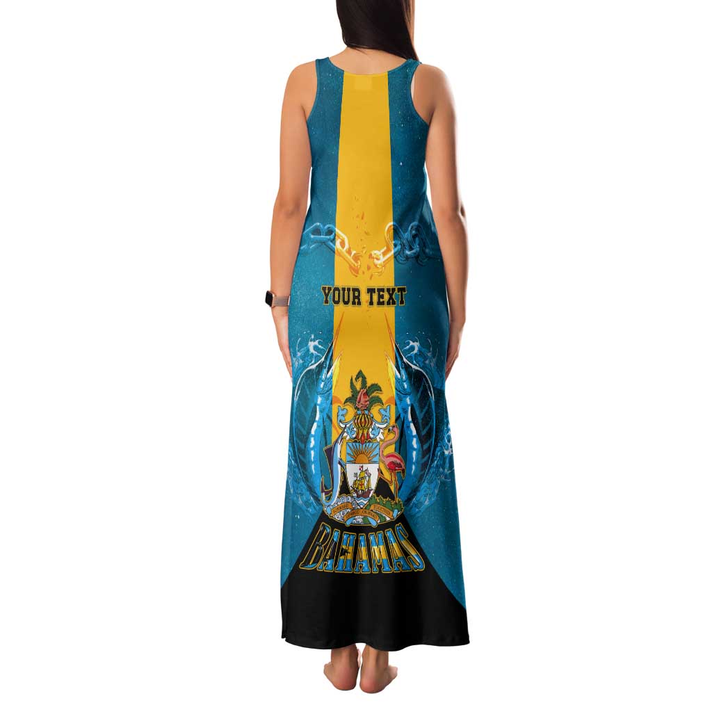 Personalized Bahamas Emancipation Day Tank Maxi Dress Blue Marlin With Coat Of Arms - Wonder Print Shop