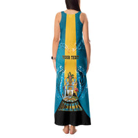 Personalized Bahamas Emancipation Day Tank Maxi Dress Blue Marlin With Coat Of Arms - Wonder Print Shop
