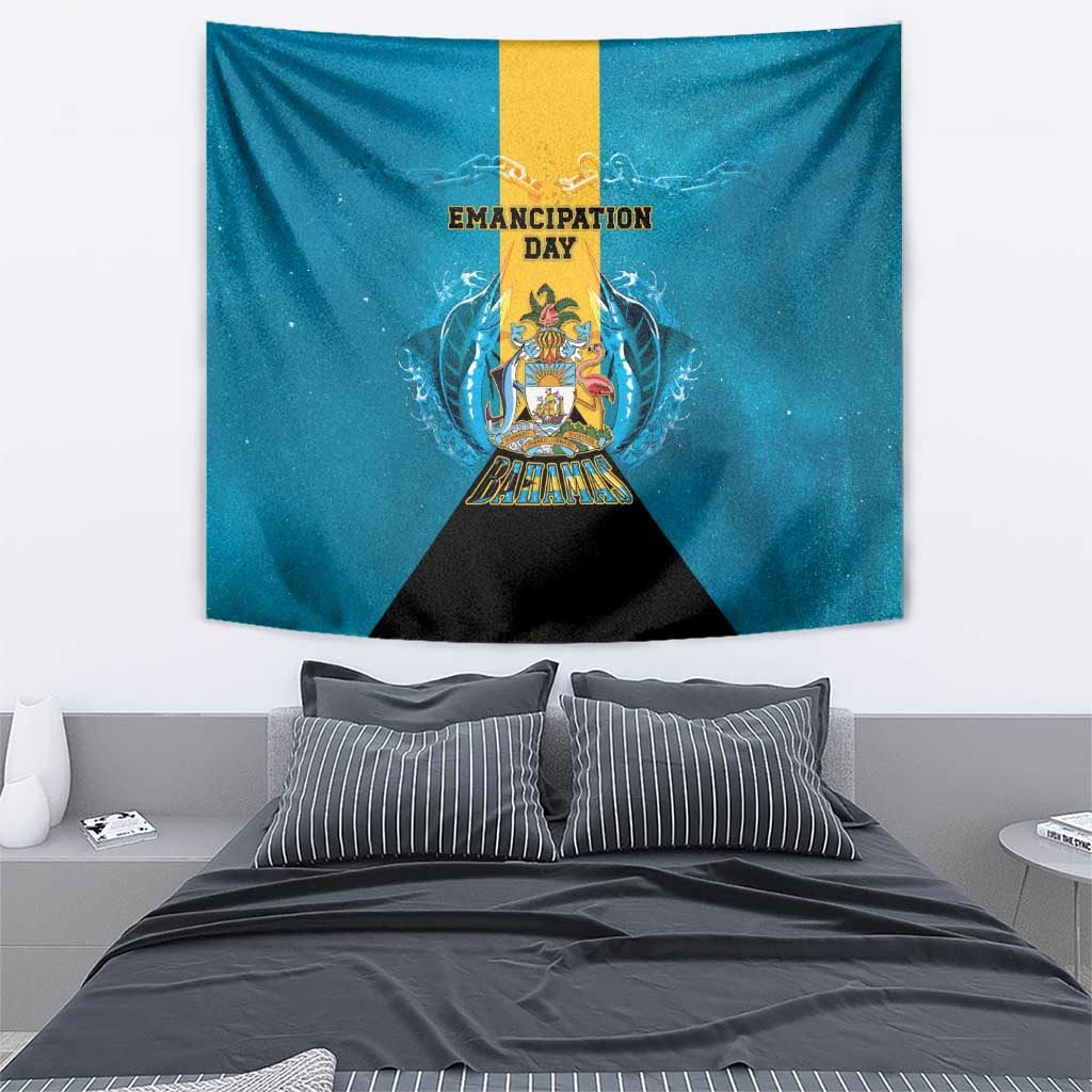 Bahamas Emancipation Day Tapestry Blue Marlin With Coat Of Arms - Wonder Print Shop