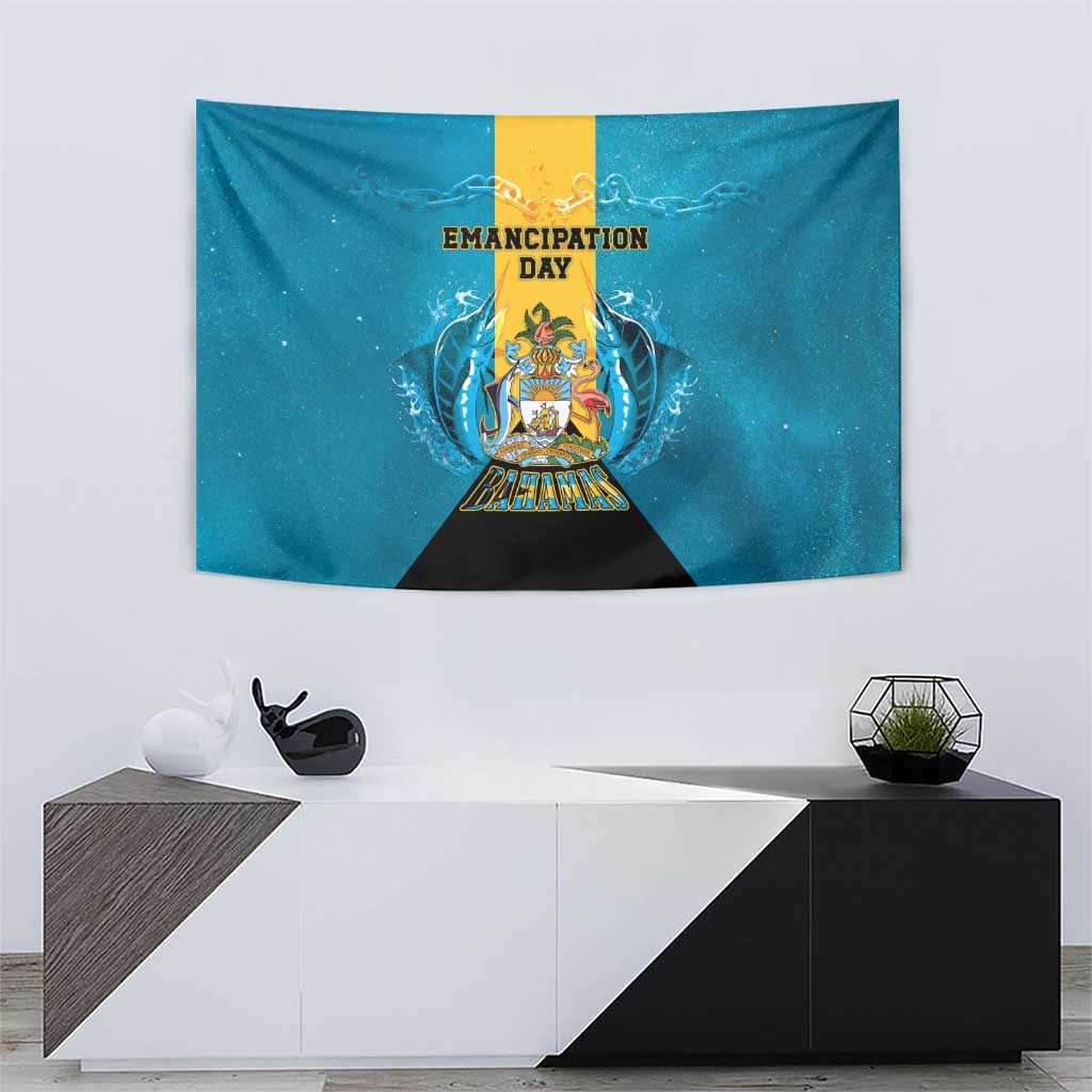 Bahamas Emancipation Day Tapestry Blue Marlin With Coat Of Arms - Wonder Print Shop