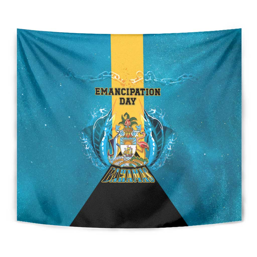 Bahamas Emancipation Day Tapestry Blue Marlin With Coat Of Arms - Wonder Print Shop