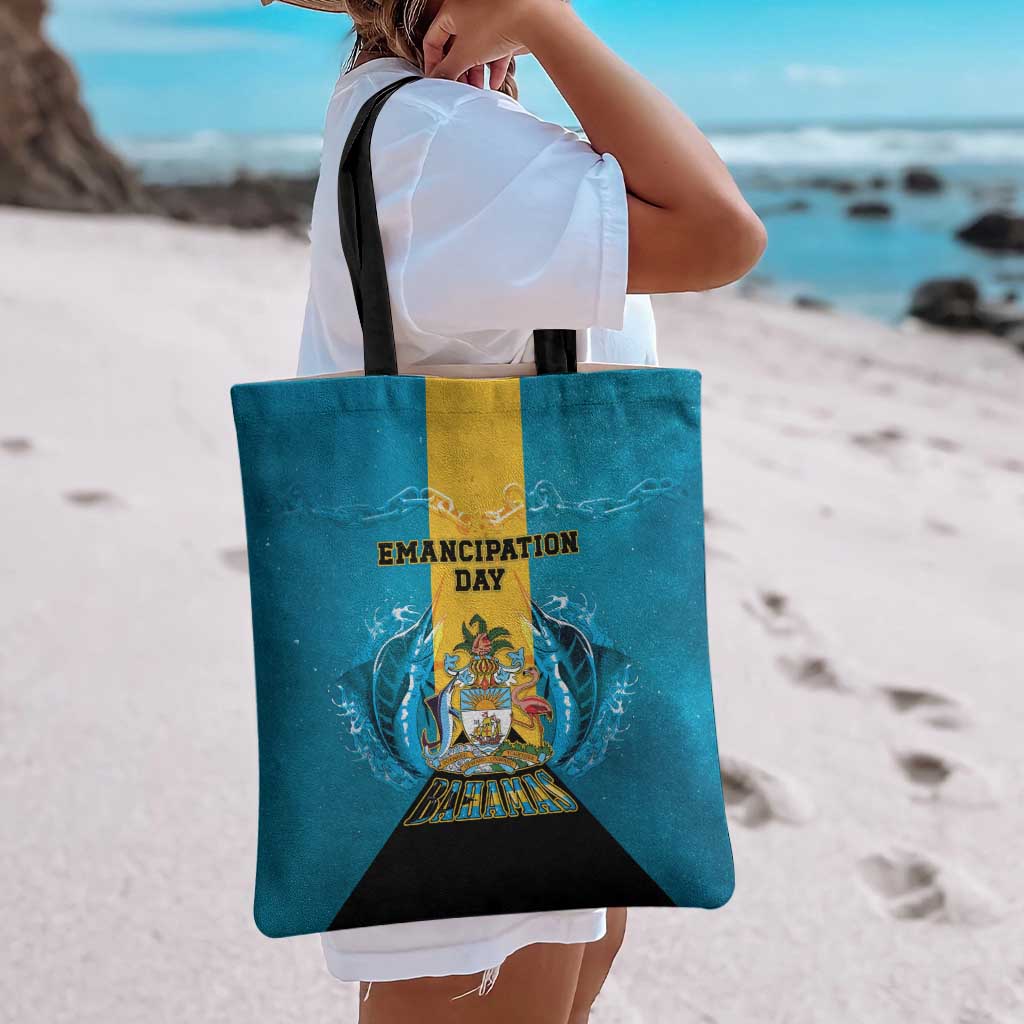 Bahamas Emancipation Day Tote Bag Blue Marlin With Coat Of Arms - Wonder Print Shop